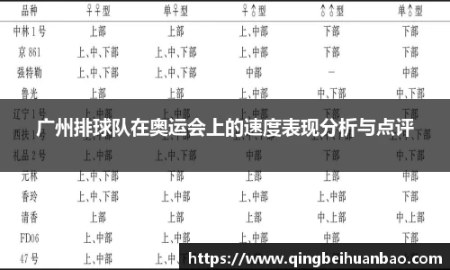 广州排球队在奥运会上的速度表现分析与点评